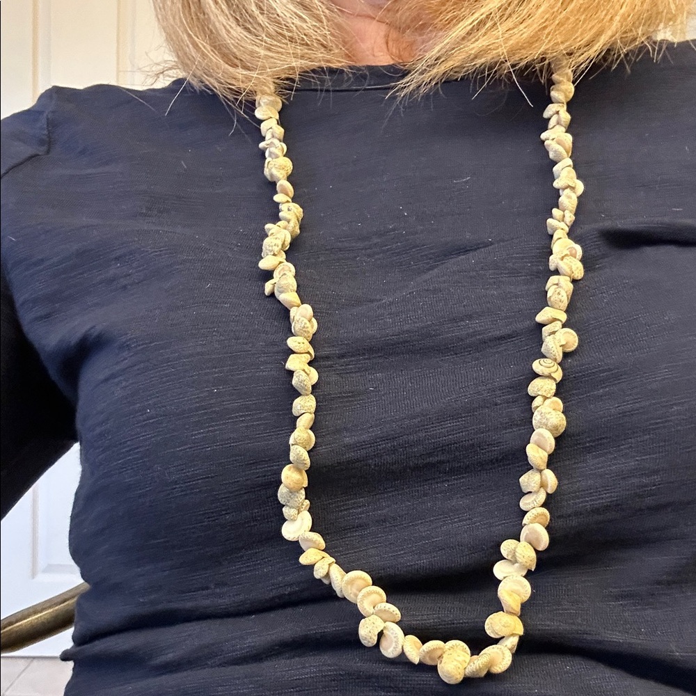 Long Natural Shell Bead Necklace - Cream